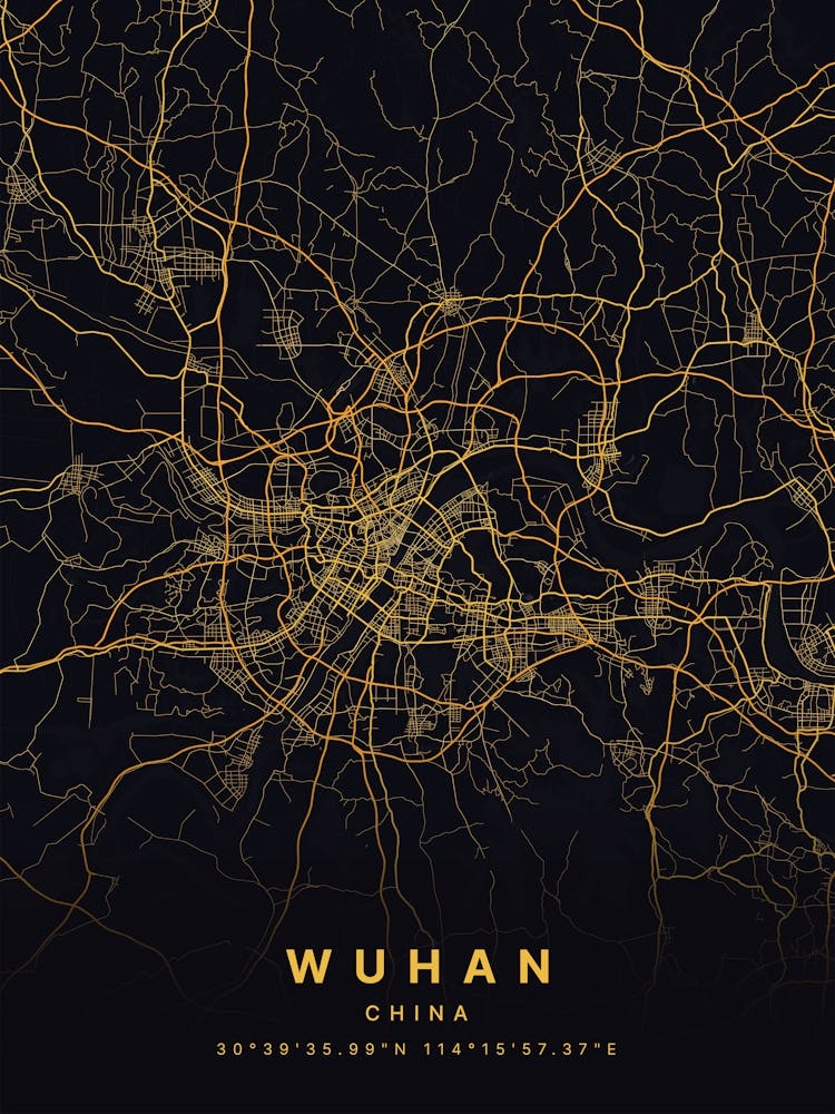Wuhan China Black And Gold Map