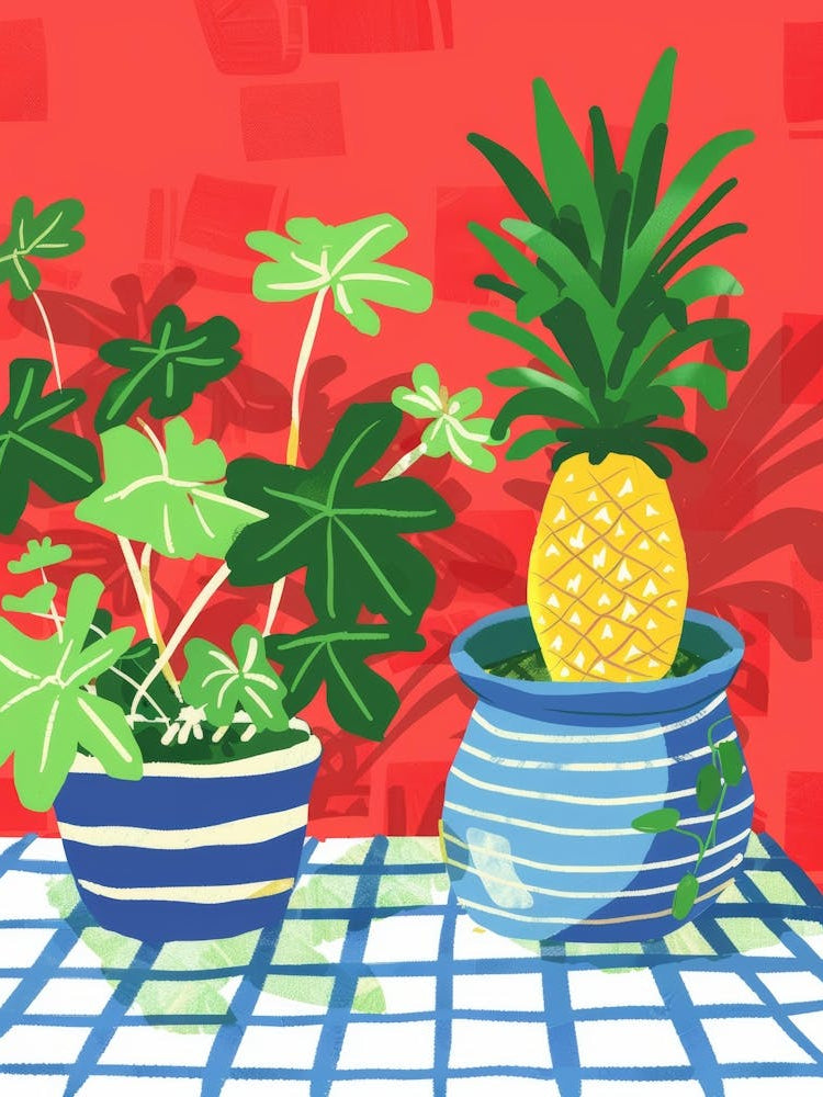 Pineapples And Potted Plants