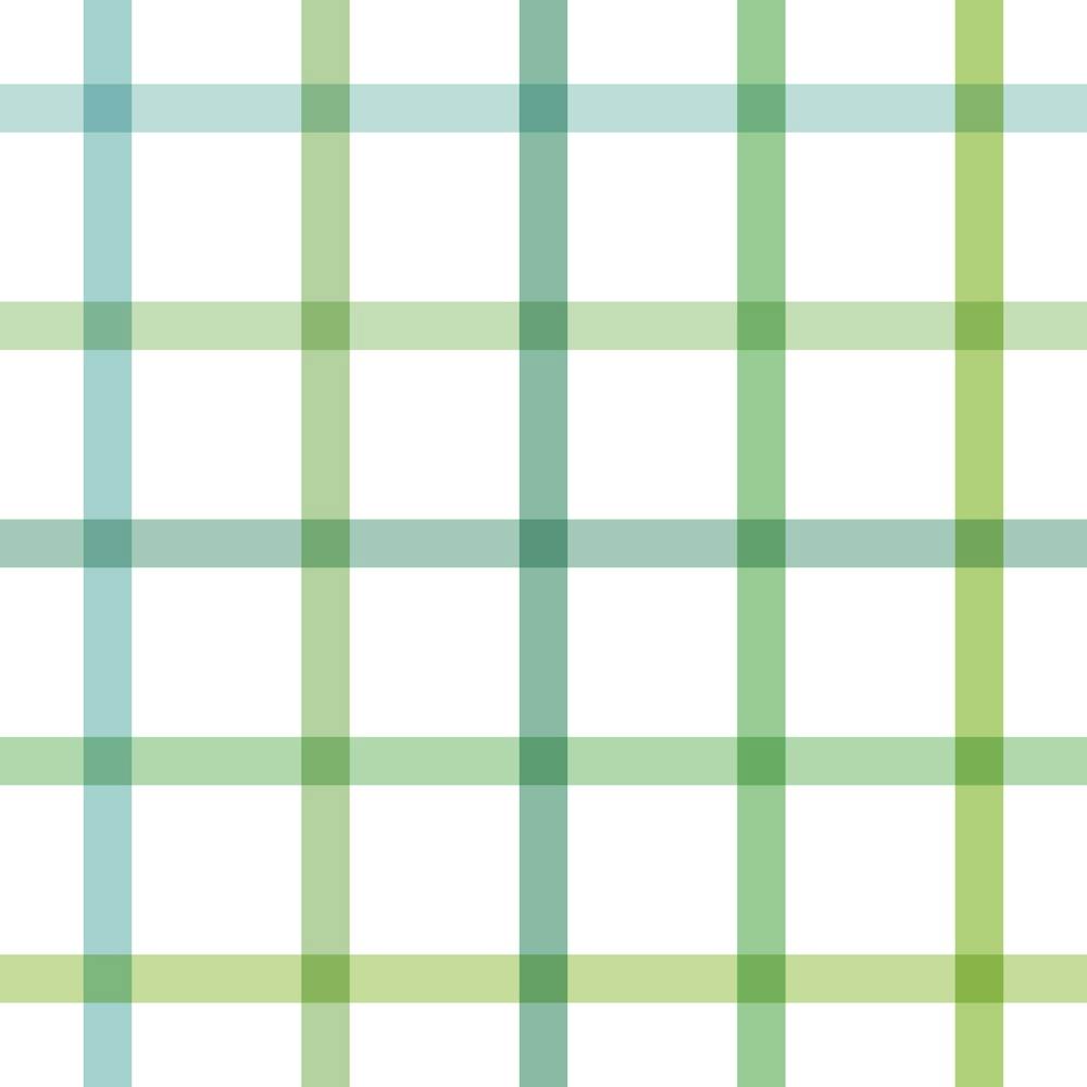 Retro tonal teal, apple and jungle green Spring Gingham Stripes on white