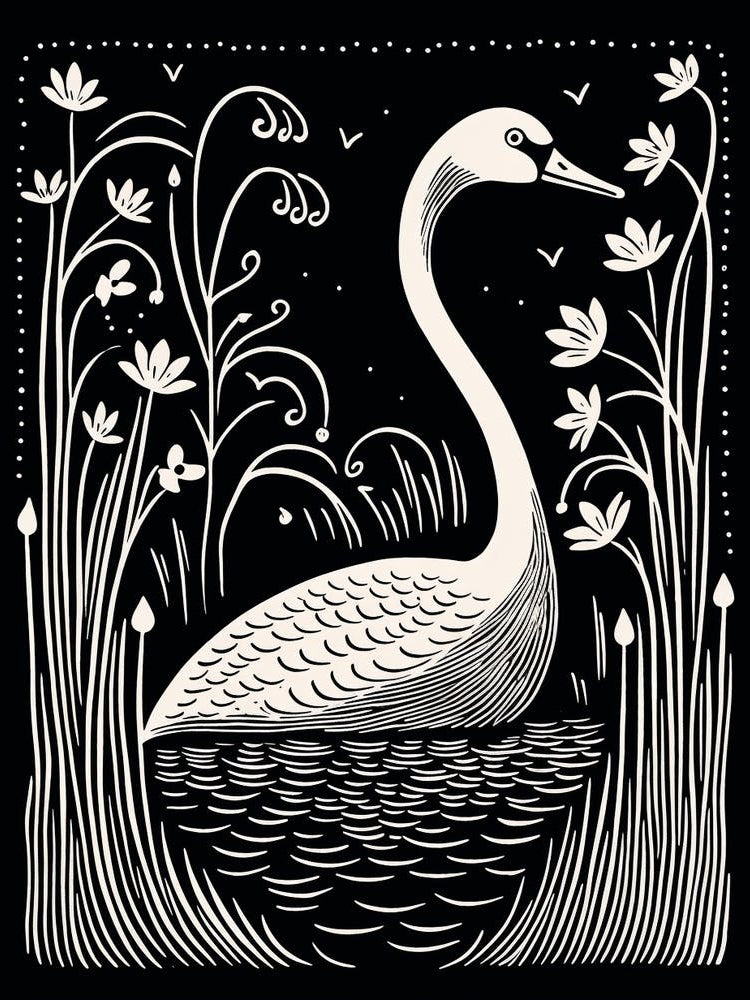 B&W Bird Linocut Swan 6