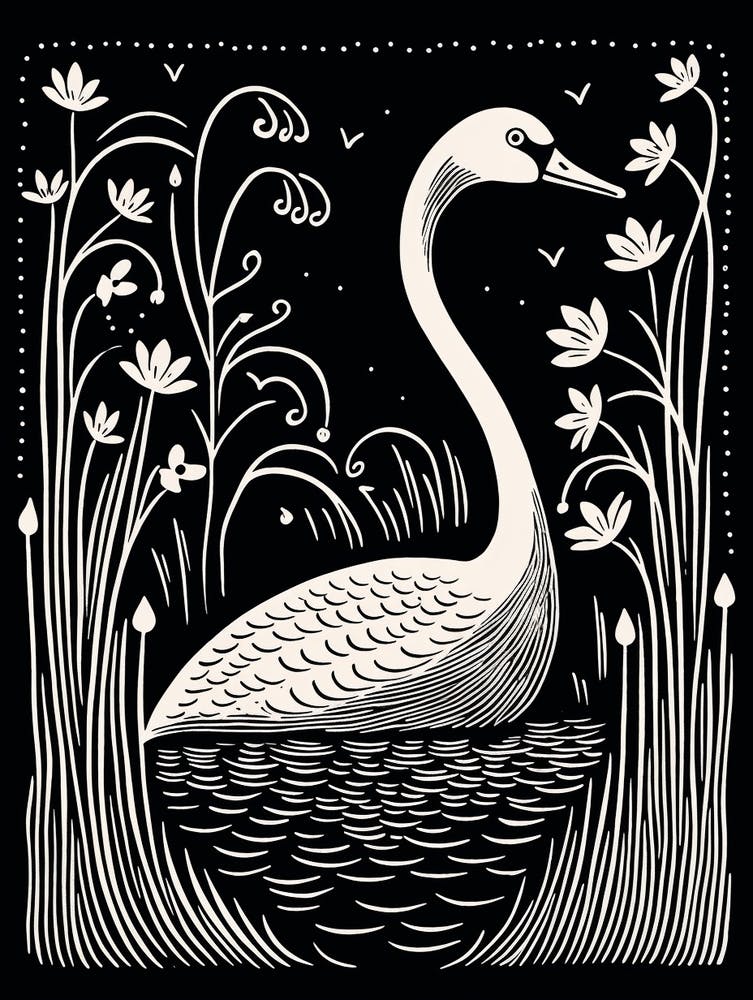 B&W Bird Linocut Swan 6