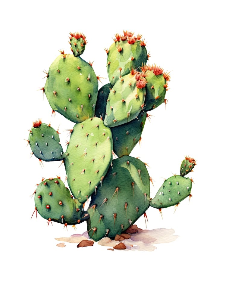 Opuntia Fragilis Cactus Watercolour Drawing 1