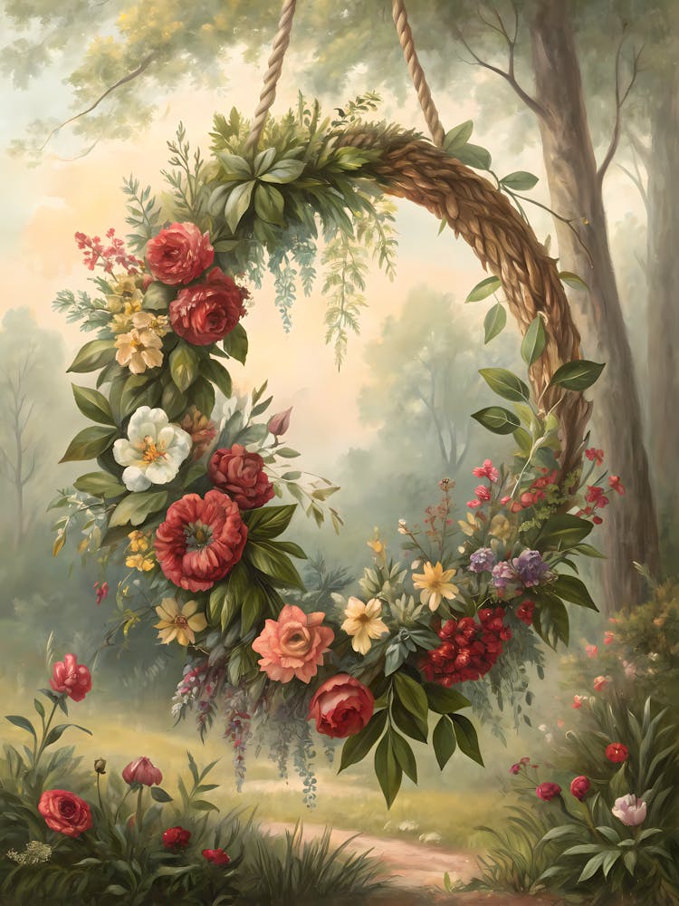 Oil Painting Style Hanging Floral Frame In Botanical