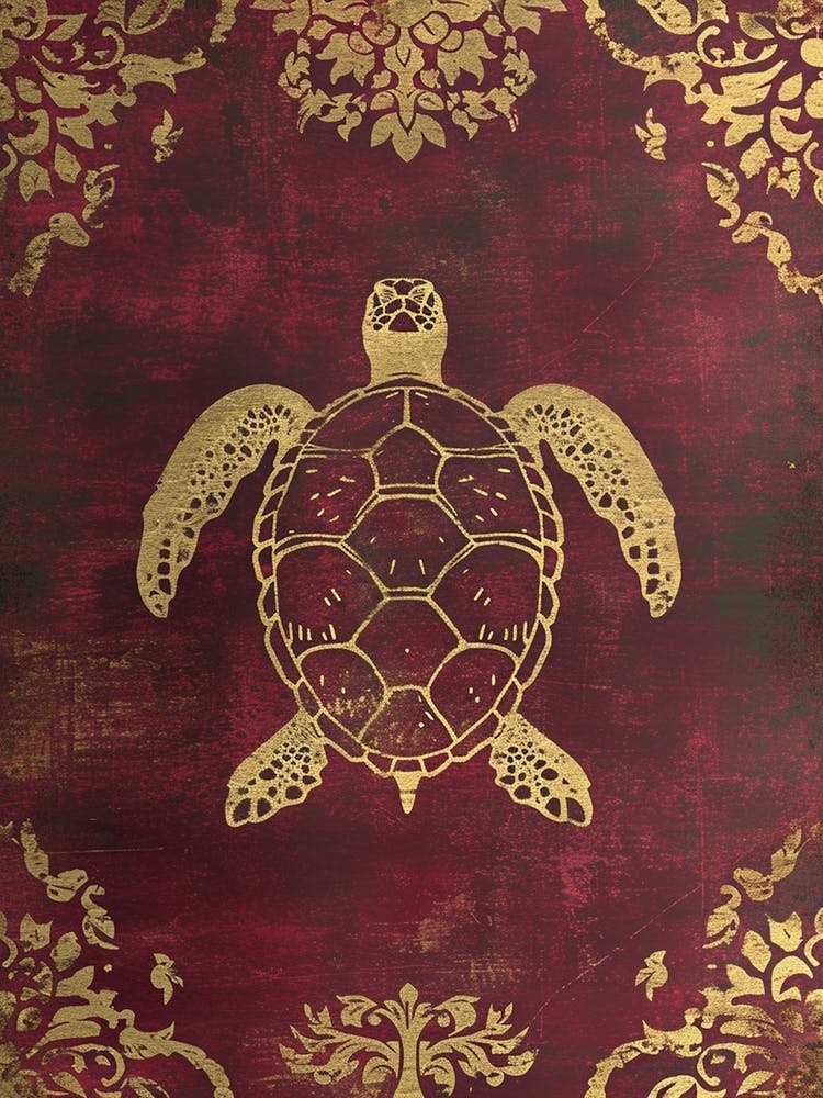 Maroon Art Deco Sea Turtle 3