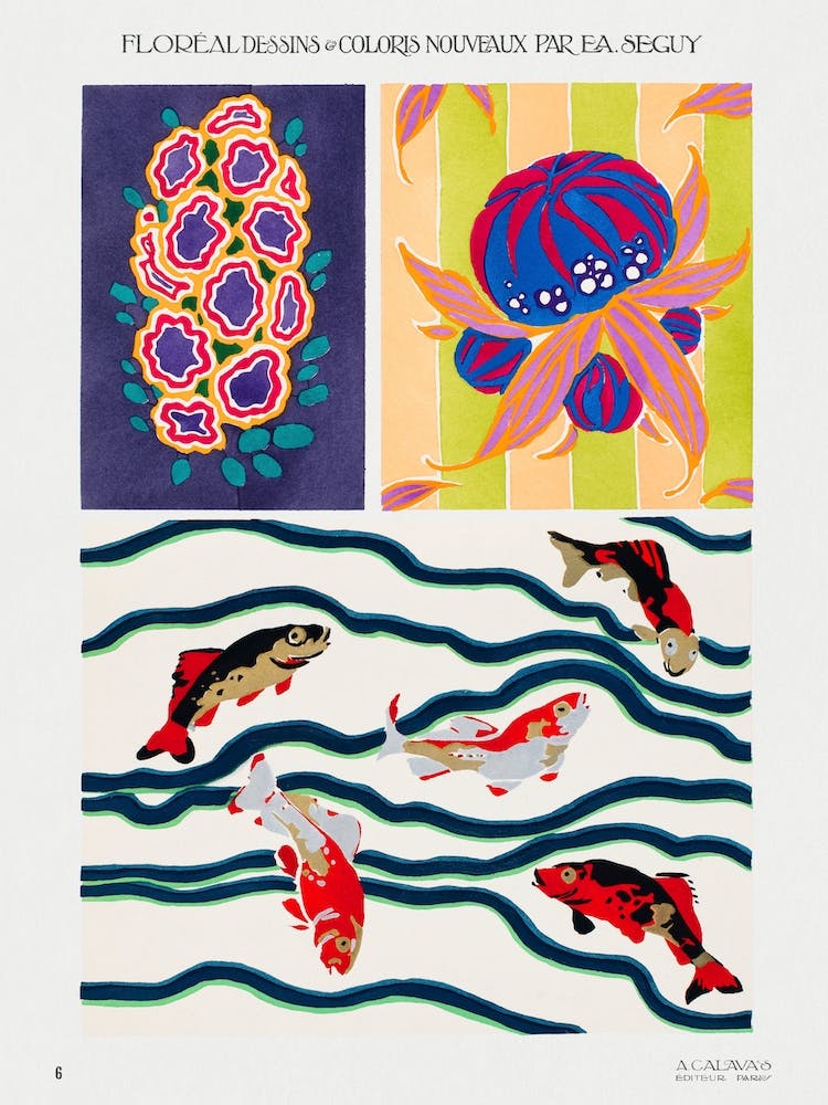 Koi Fish And Flowers From Floréal, Emile Alain Séguy