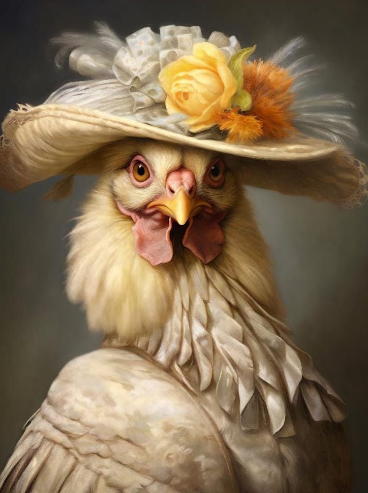 Victorian Animals Portrait, Royal Chicken Vintage Print, Renaissance Animal, Dark Moody Animal Poster, Altered Art, Animal Lover Gift