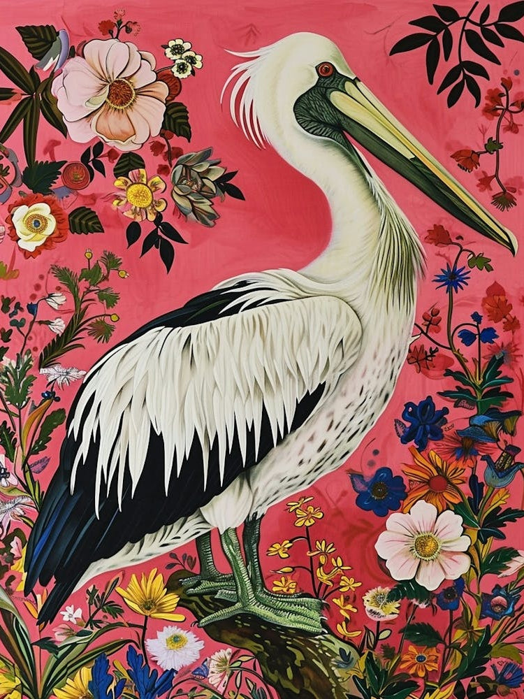 Floral Animal Painting Pelican 2
