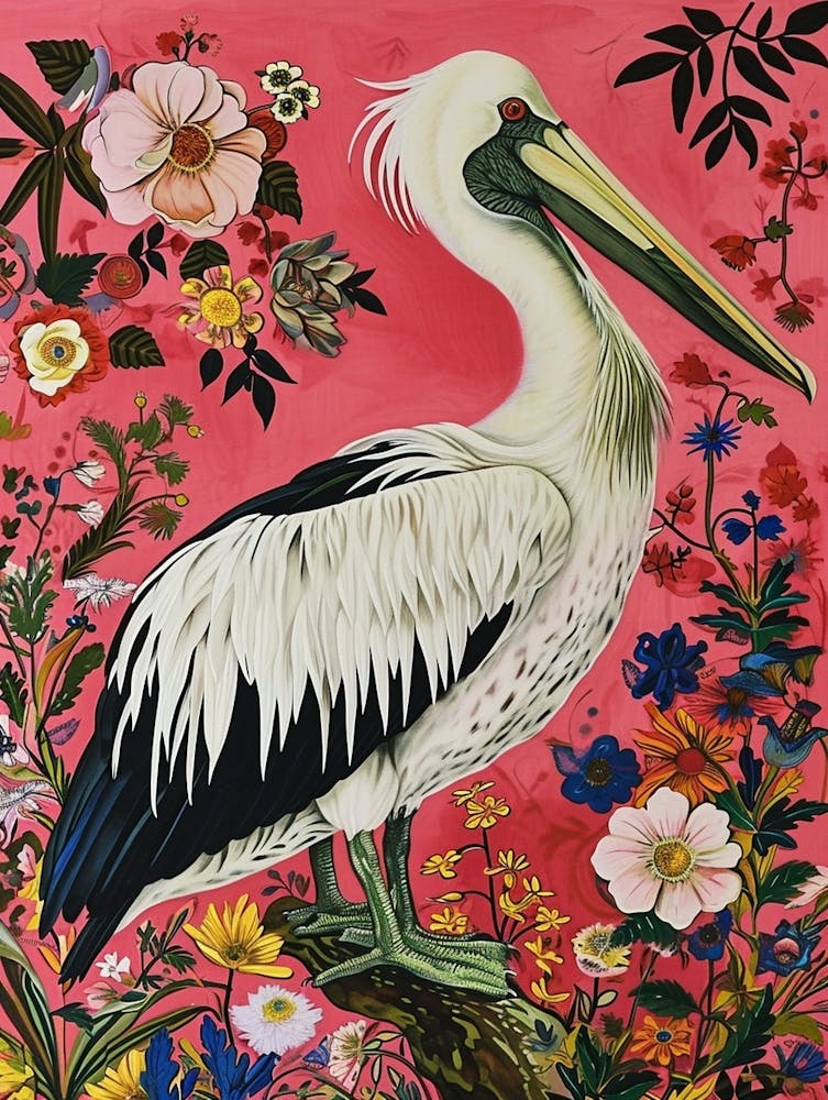 Floral Animal Painting Pelican 2