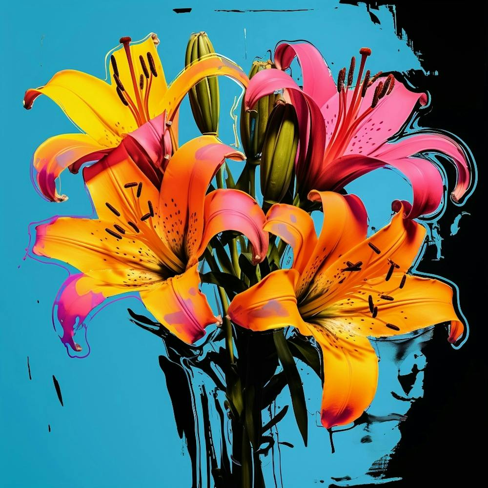 Andy Warhol Style Pop Art Flowers Lily 3 Square