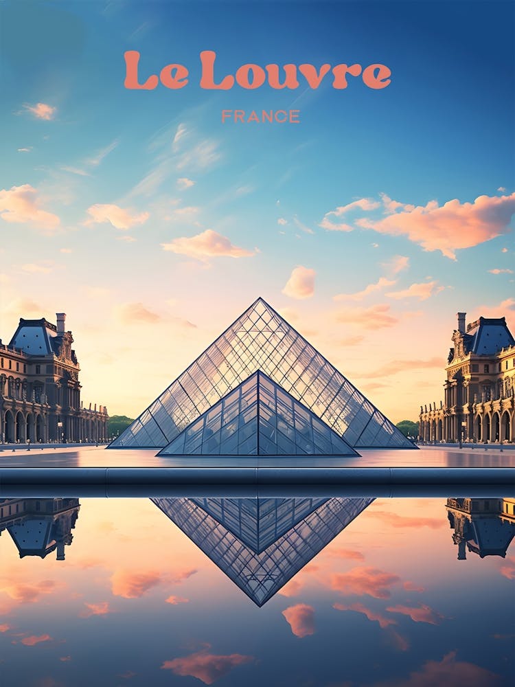 Louvre Museum France Sunrise Travel Art Illustration
