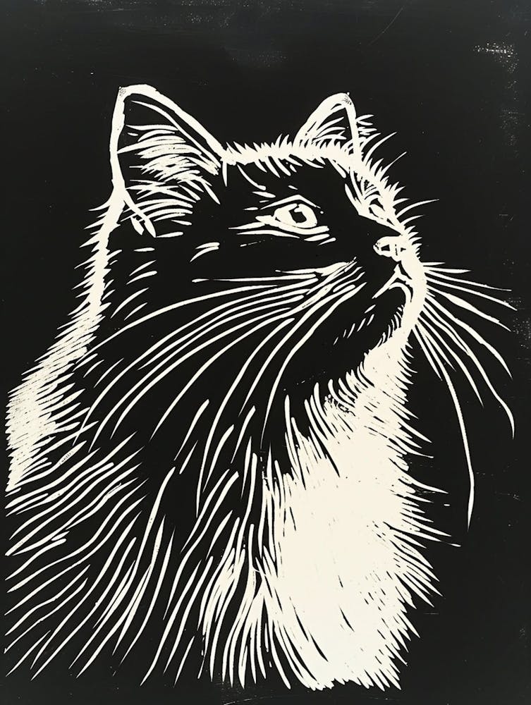 Himalayan Cat Linocut Blockprint 2