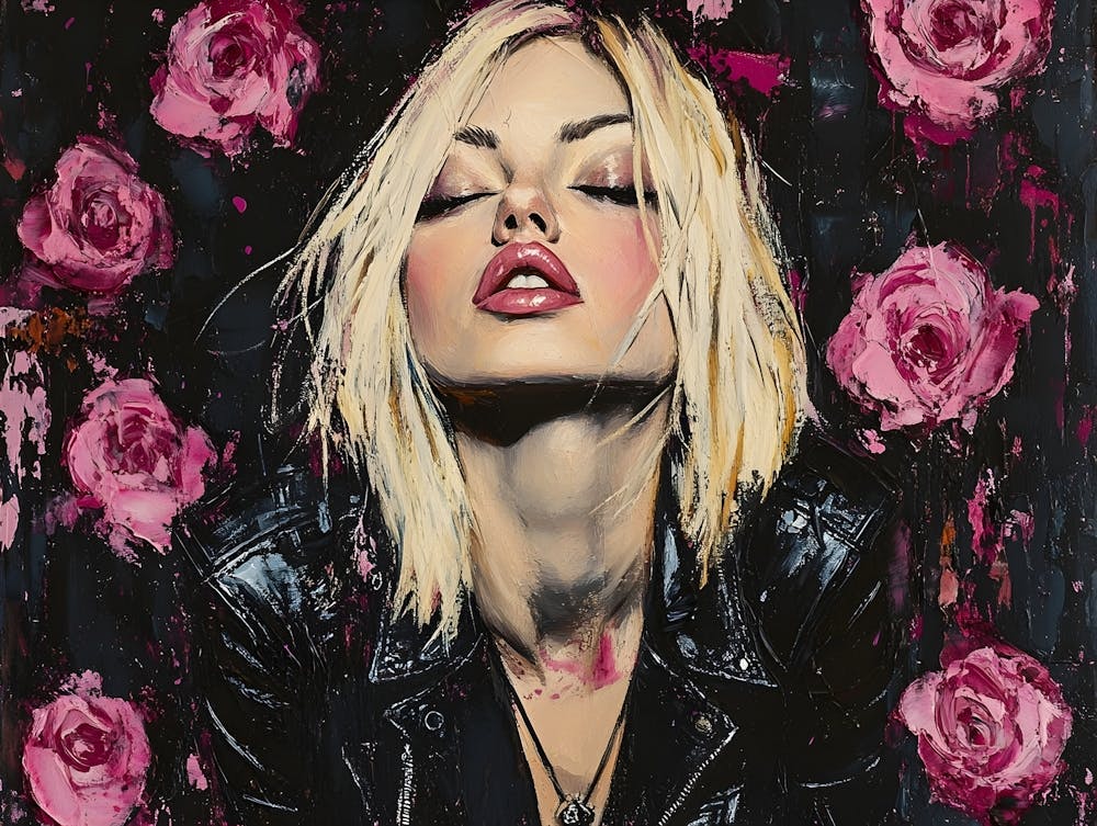 Punk Blonde Woman And Pink Roses 9