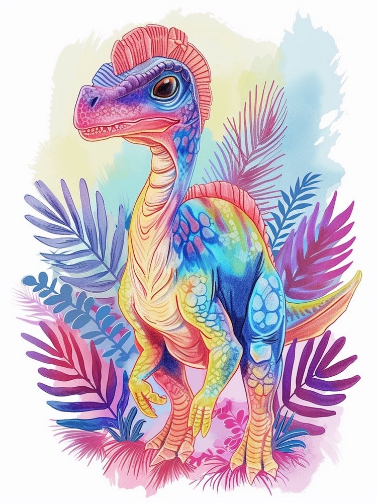 Watercolour Troodon Dinosaur In The Plants 2