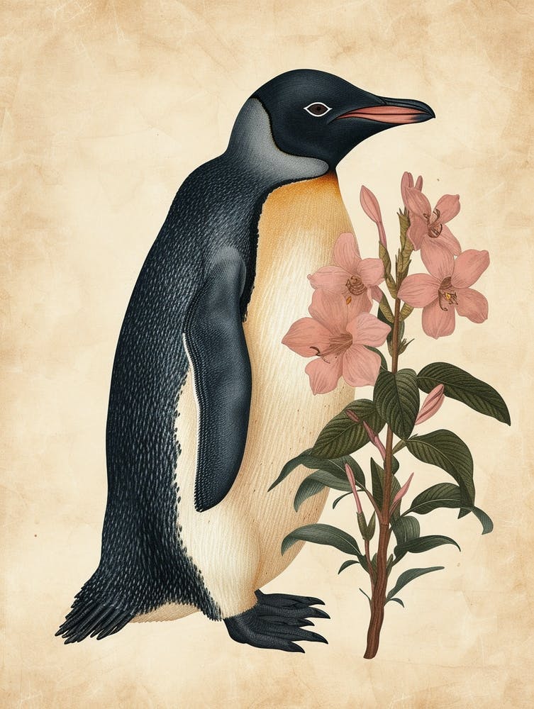 Adlie Penguin Grytviken Vintage Botanical Painting 1