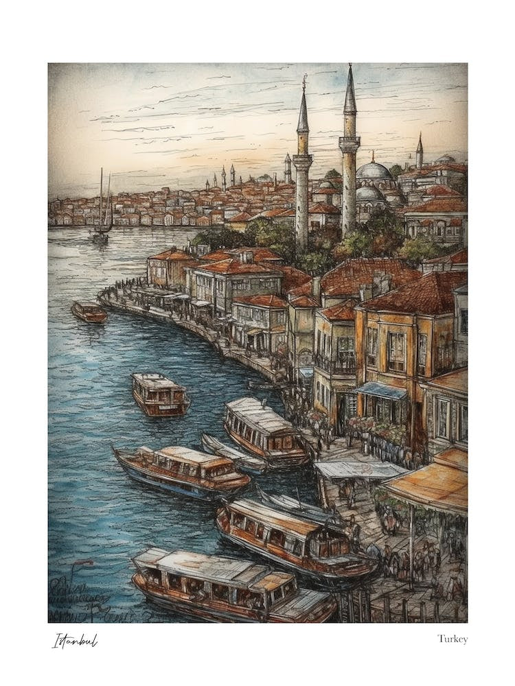 Istanbul Turkey Drawing Pencil Style 1 Travel Poster