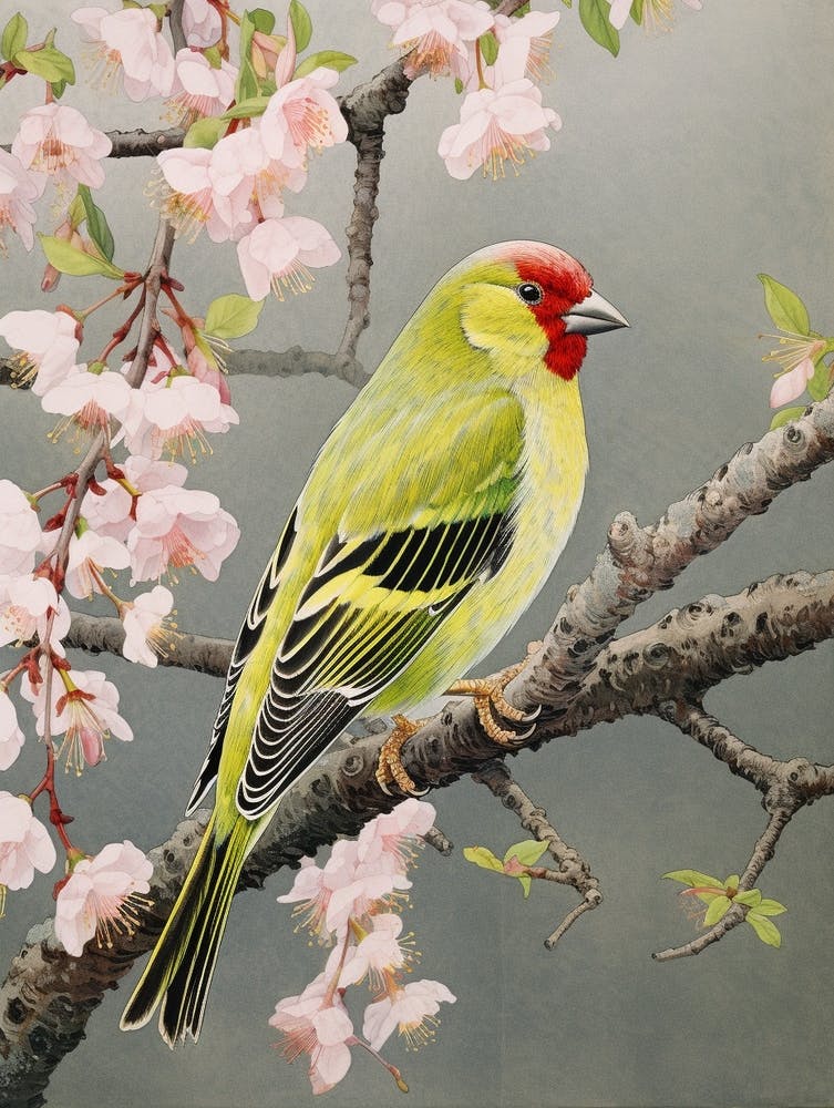 Ohara Koson Inspired Bird Painting Finch 2