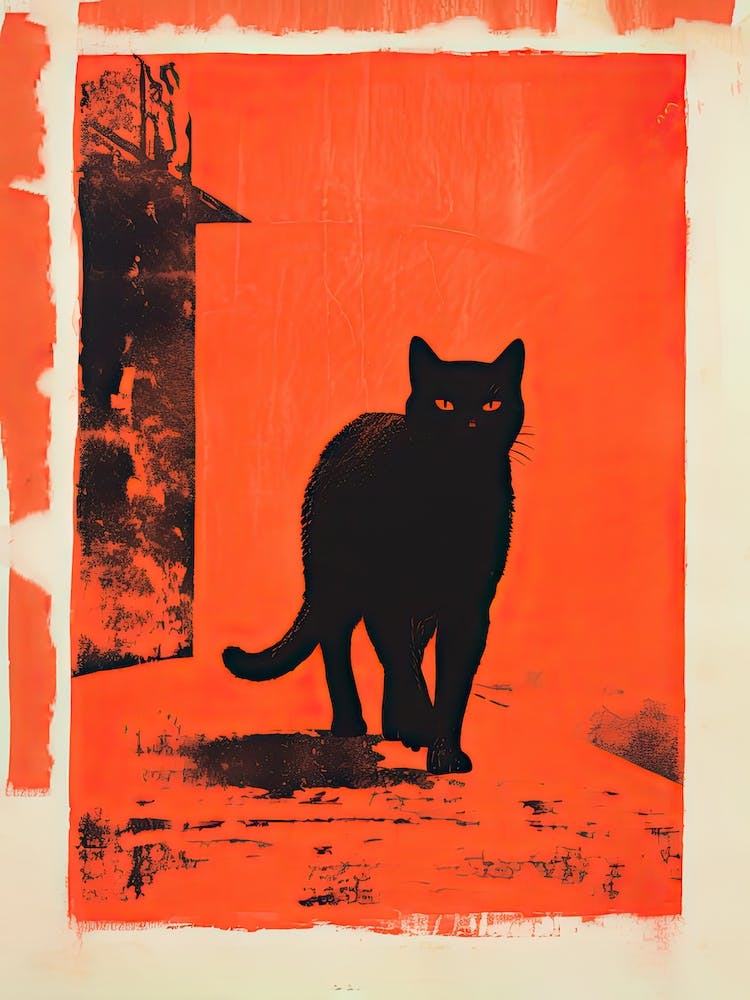 Schwarze Katze, Holzblock-Tierzeichnung 7