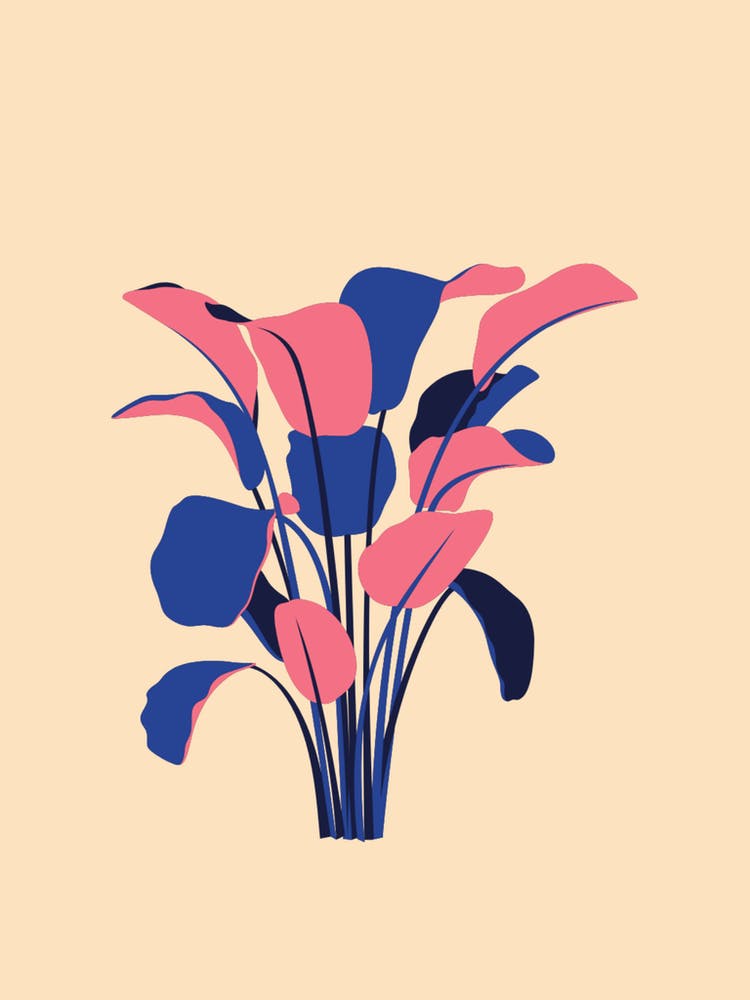 Pink And Blue Flowers in soft orange background wallart printable