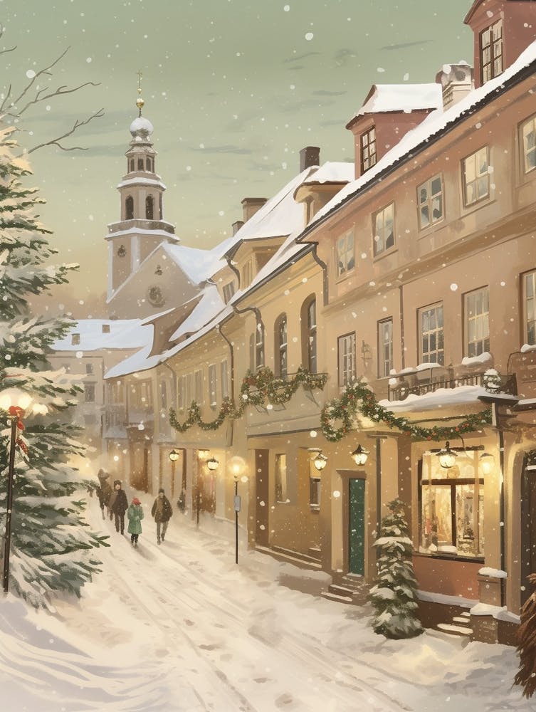 Vintage Winter-Illustration Vilnius Litauen 3