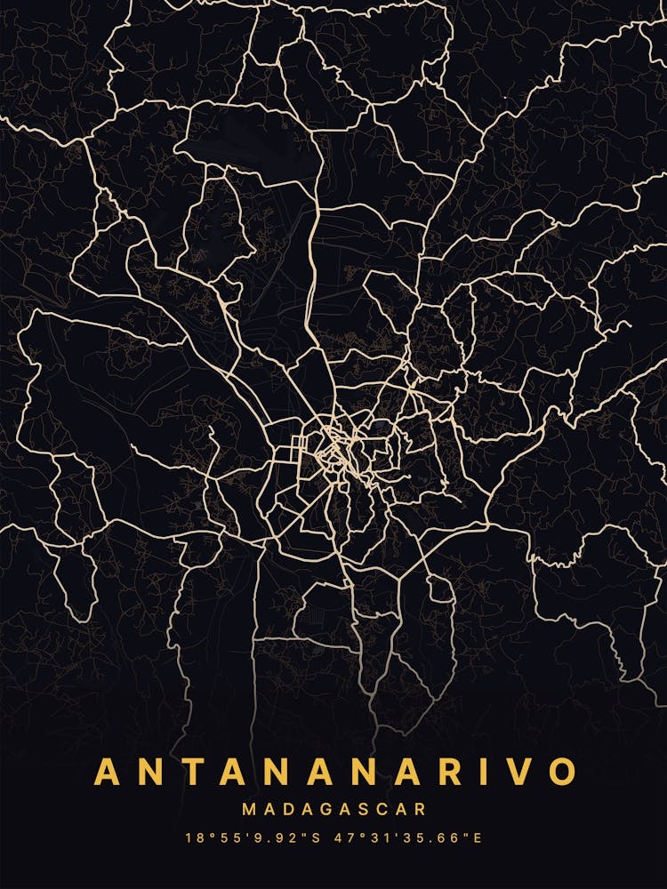 Antananarivo Madagascar Black And Gold Map