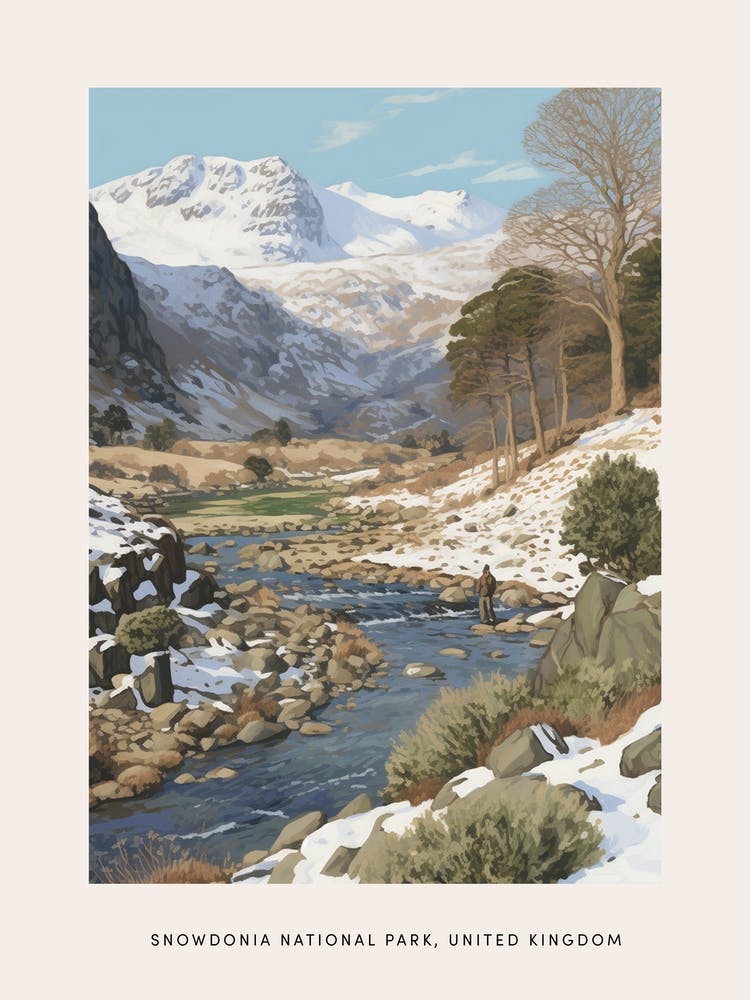 Vintage Winterposter Snowdonia National Park United Kingdom 3
