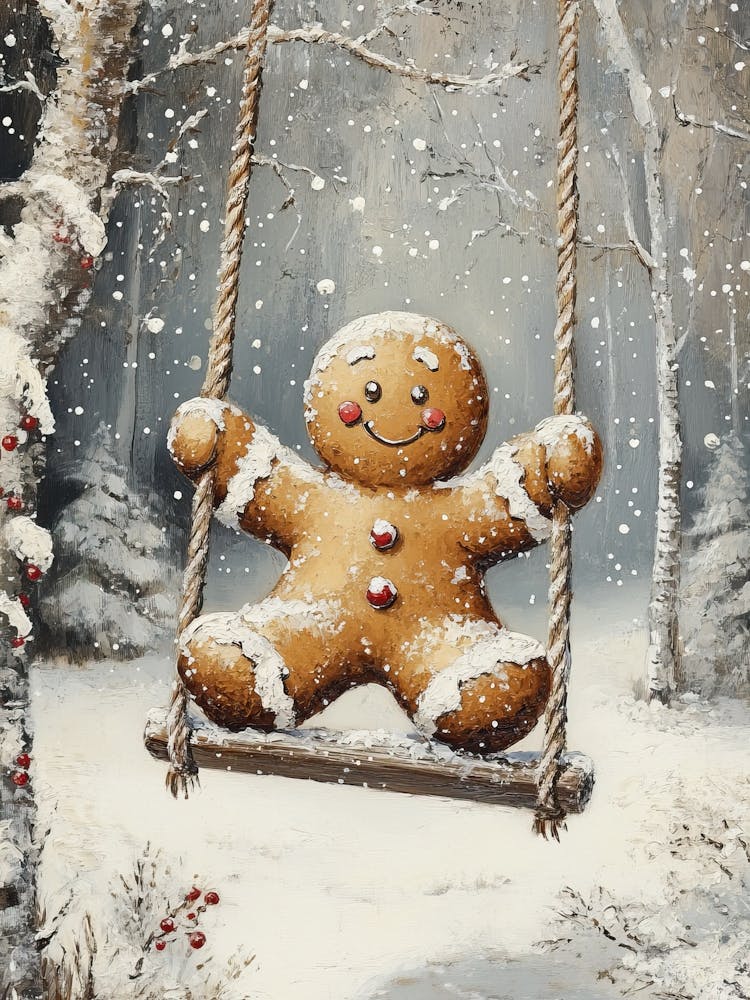 Cute Gingerbread man Christmas Painting