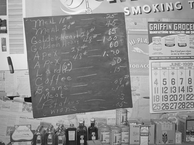 Price List Of Staples Eaten By Farmers In Wagoner County, Oklahoma By Russell Lee
