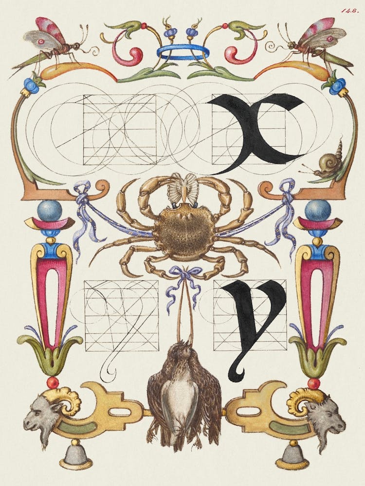 Guide For Constructing The Letters X And Y From Mira Calligraphiae Monumenta, Joris Hoefnagel