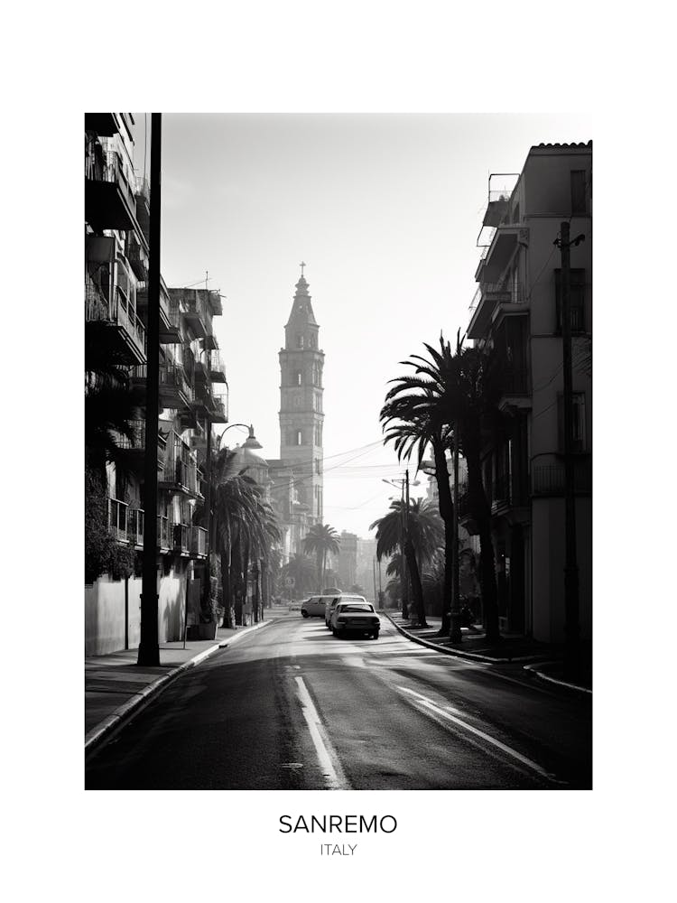 Poster Of Sanremo, Italy, Black And White Photo 4