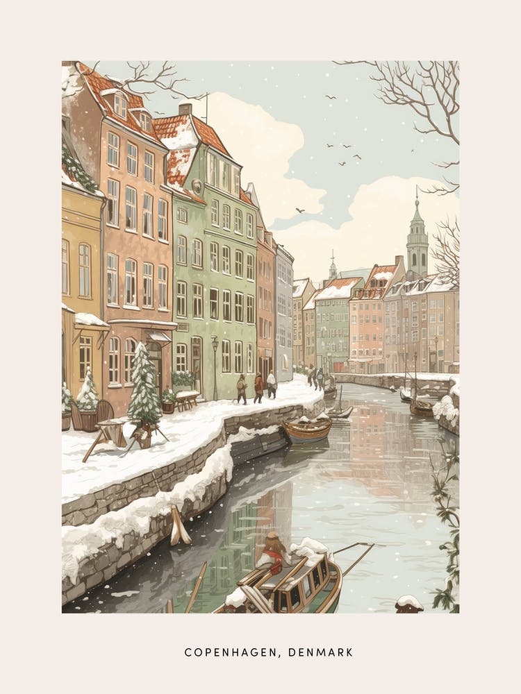 Vintage Winter Poster Copenhagen Denmark 1