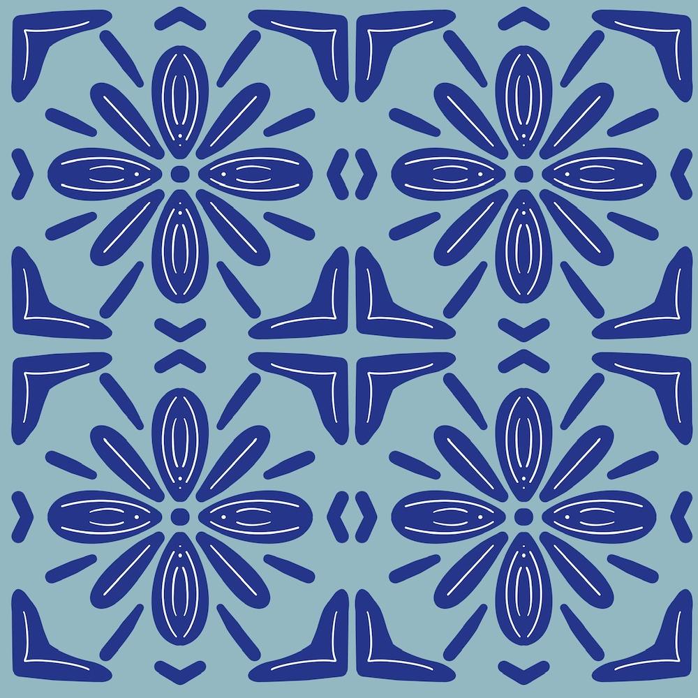 Blue Floral Tile Pattern