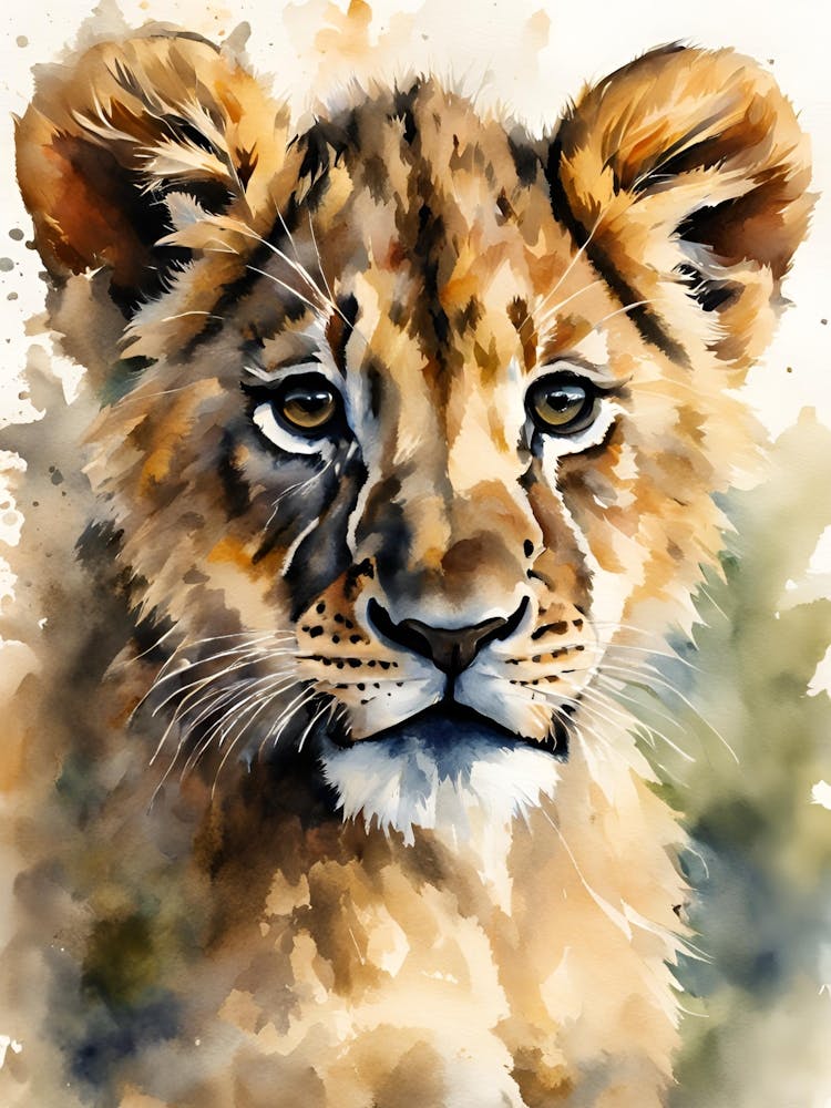Aquarellgemälde Löwe