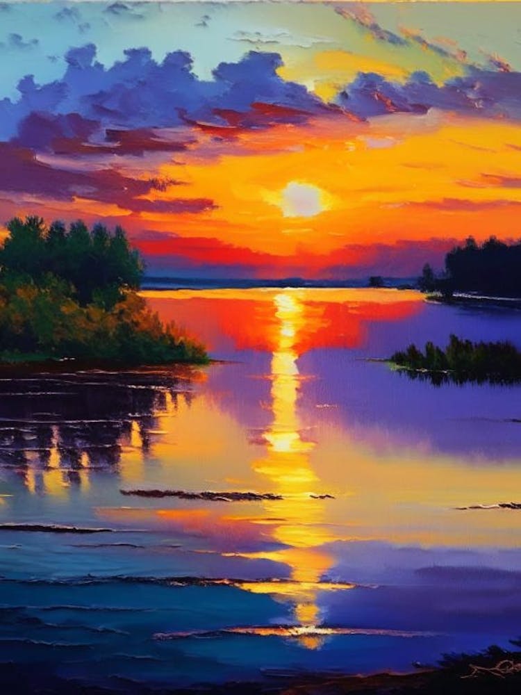Sunrise Over Lake Waterscape Impressionism 2