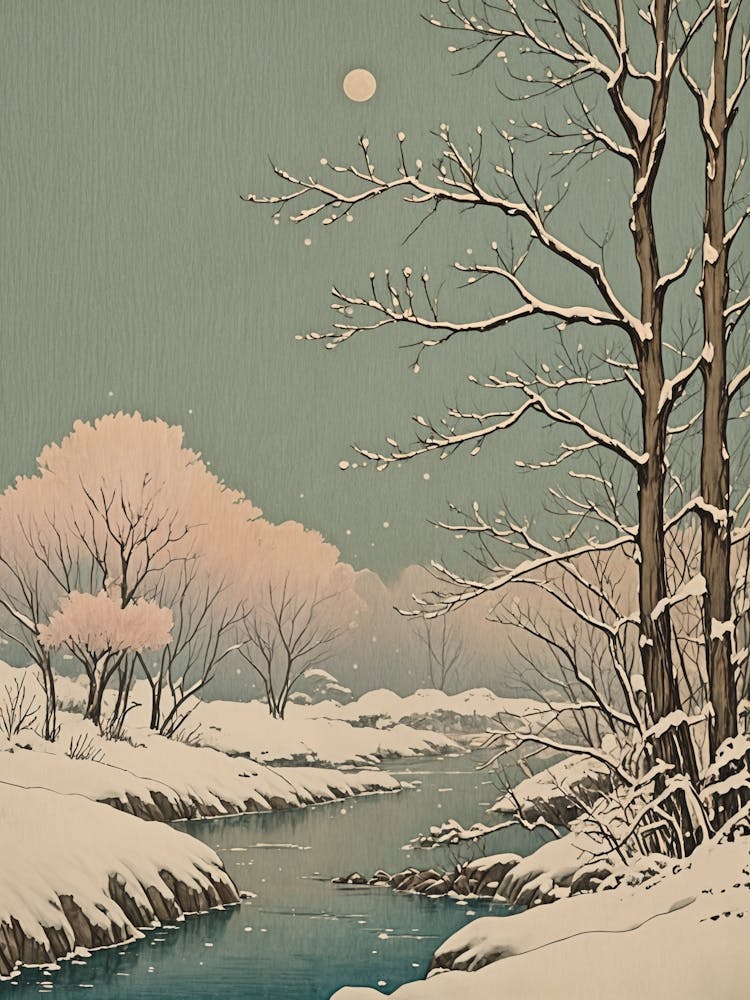 Scène de Rivière Enneigée