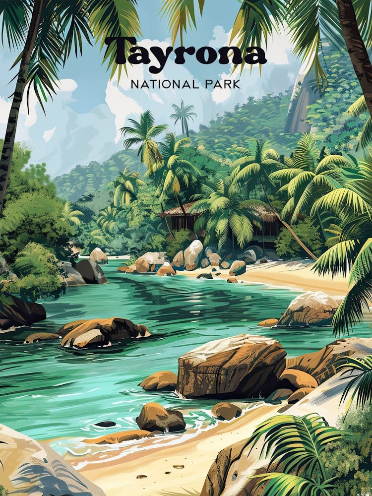 Tayrona National Park Adventure Digital Travel Illustration