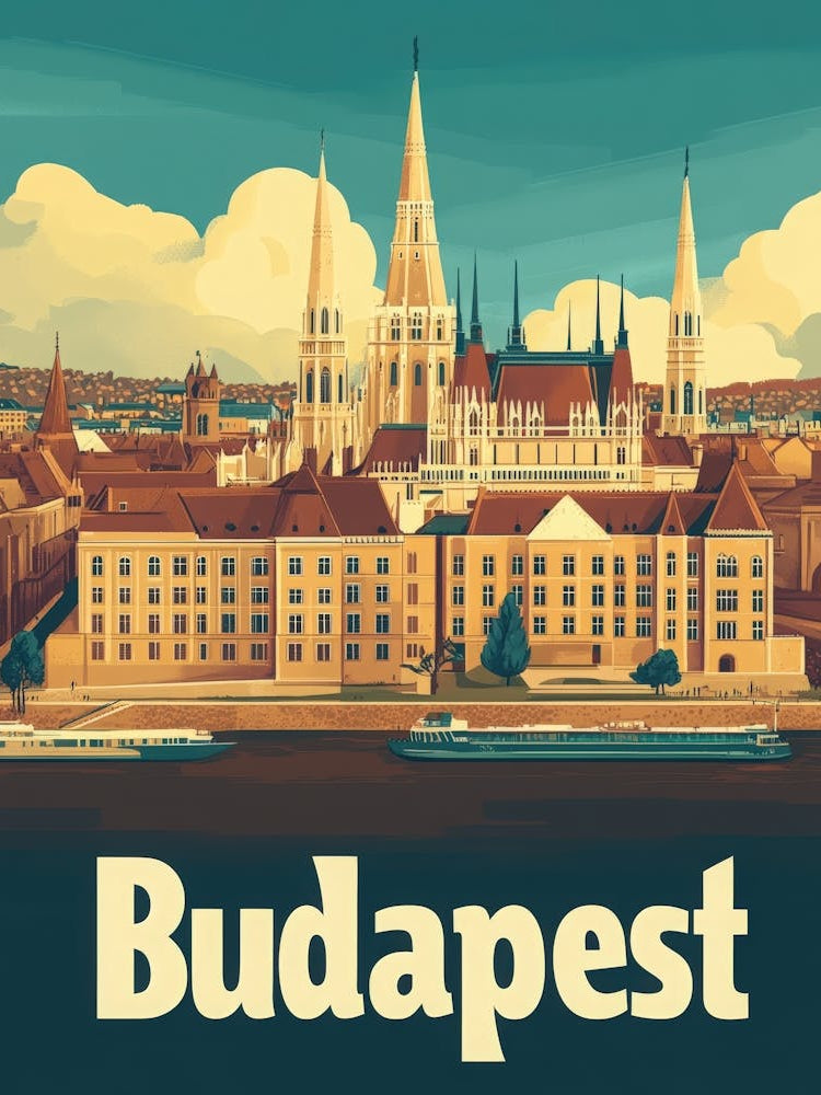 Aihrgdesign A Retro Travel Poster For Budapest Featuring The 3