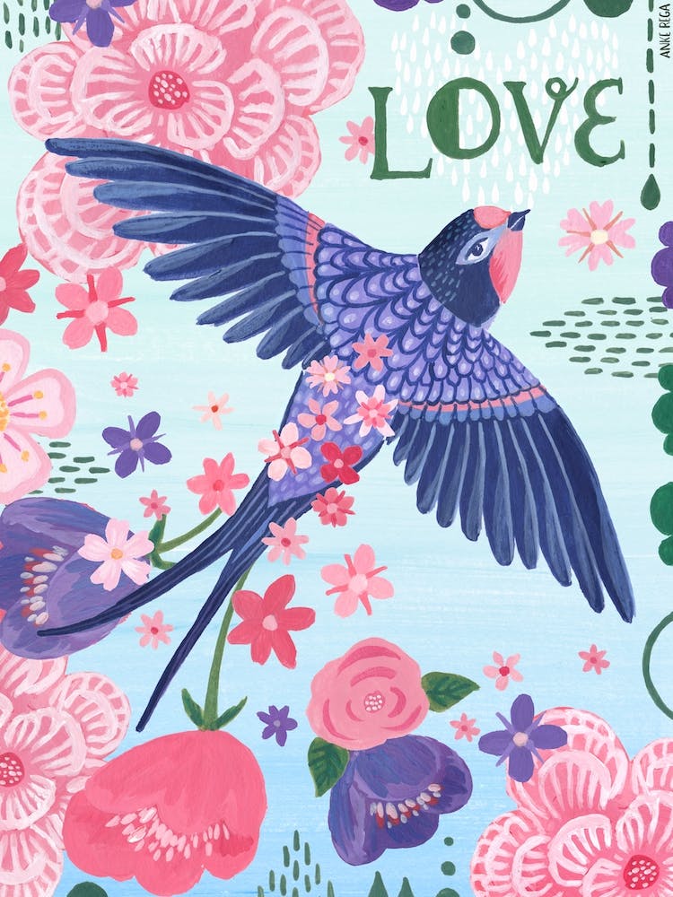 Love Bird And Flowers