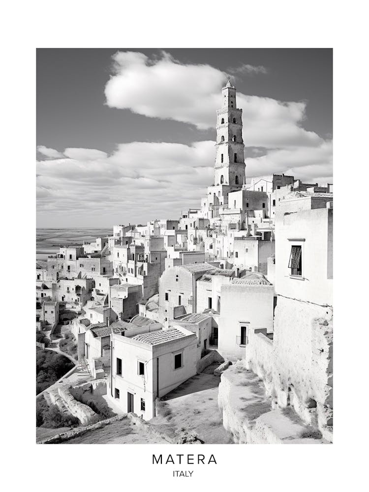 Poster Of Matera, Italy, Black And White Analogue Photography 4
