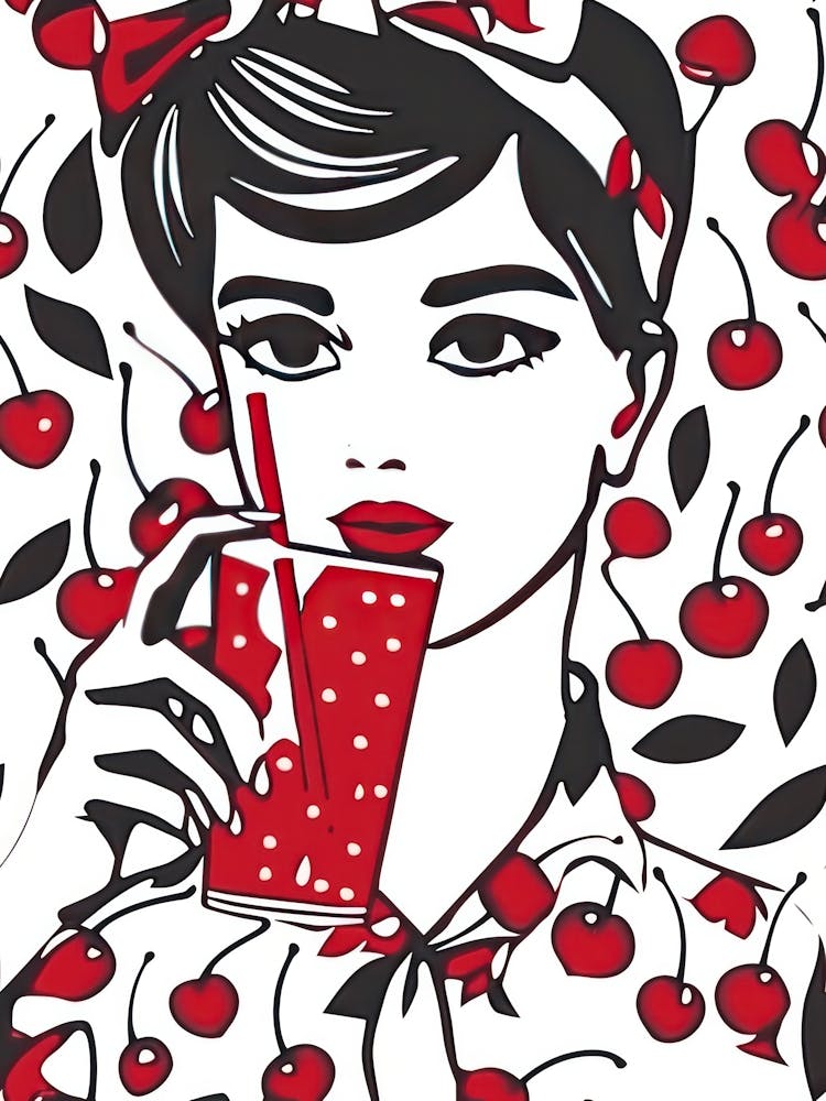 Woman Portrait With Cherries 3 Pattern