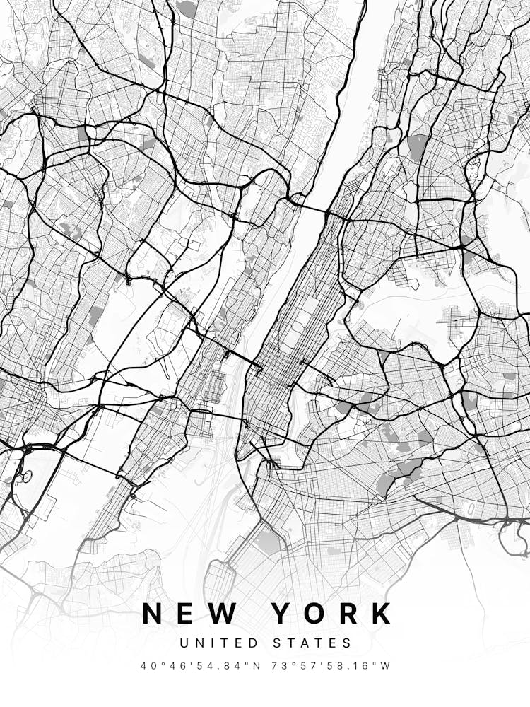 New York NYC USA White Map