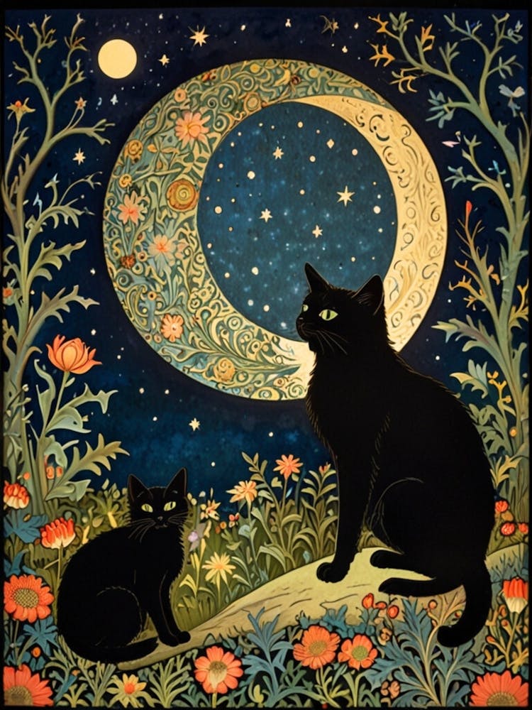 William Morris Black Cats In The Moonlight