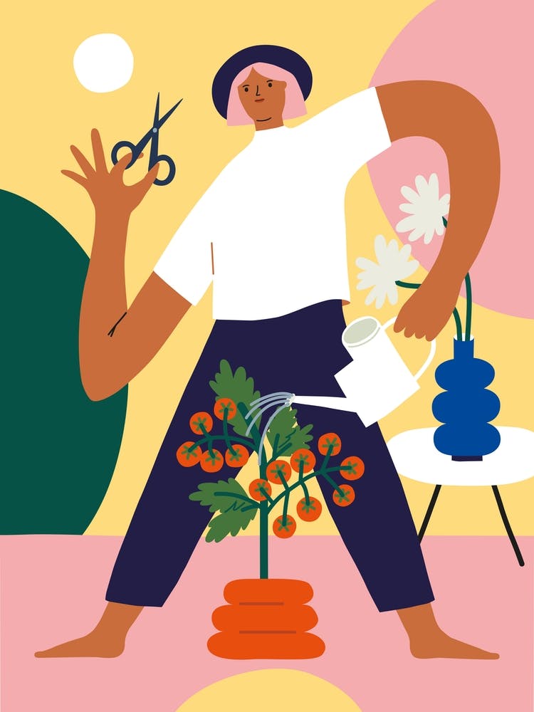Woman Growing Tomatoes