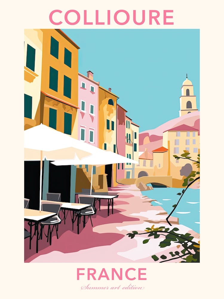 Collioure, France, Flat Pastels Tones Illustration 4 Poster