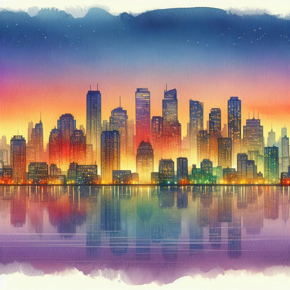 Watercolor City Skyline 1