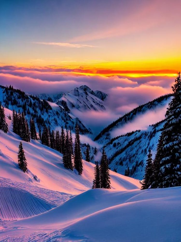 Chamonix, France Sunrise 3 Skiing Poster