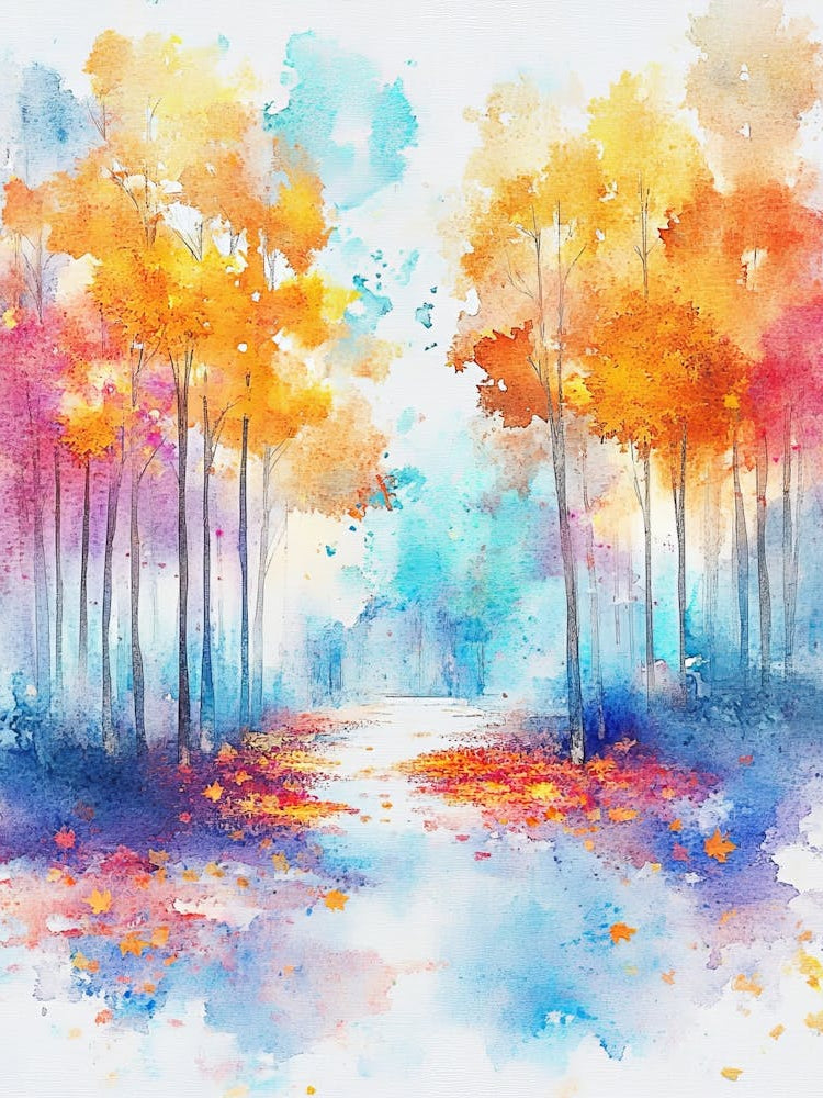 Watercolor Of Autumn Trees