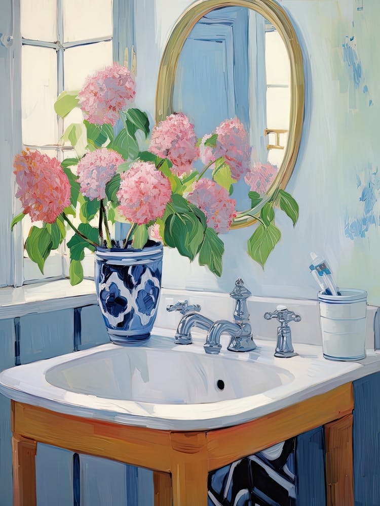 Bathroom Vanity Painting With A Hydrangea Bouquet 2