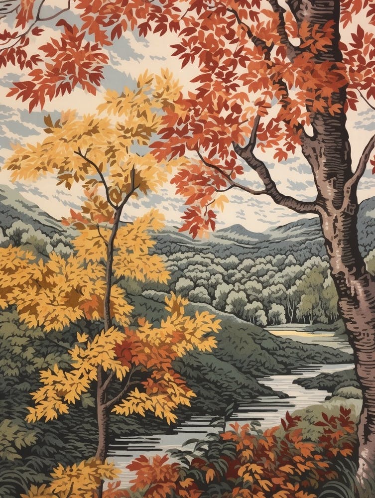 River Birch 3 Vintage Autumn Tree Print 