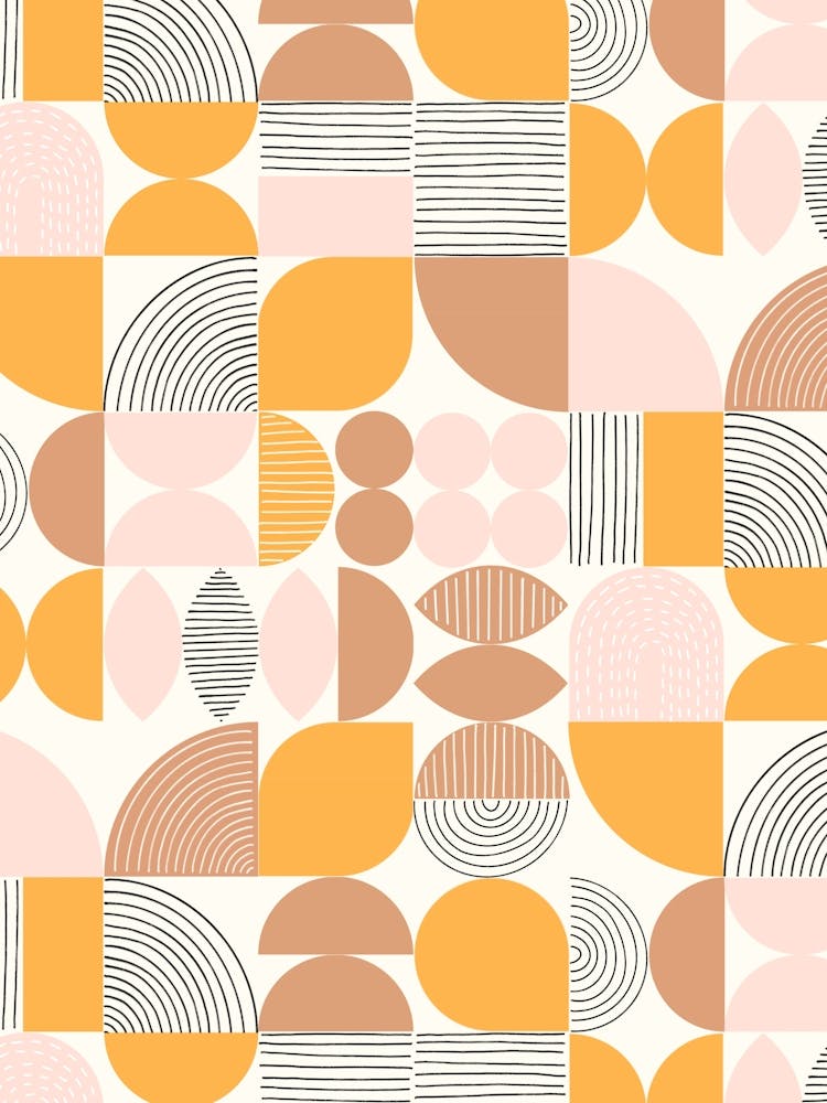 Modern Art Geometric Shapes Gold Pink Tan 1