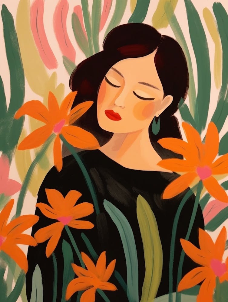 Woman With Autumnal Flowers Heliconia